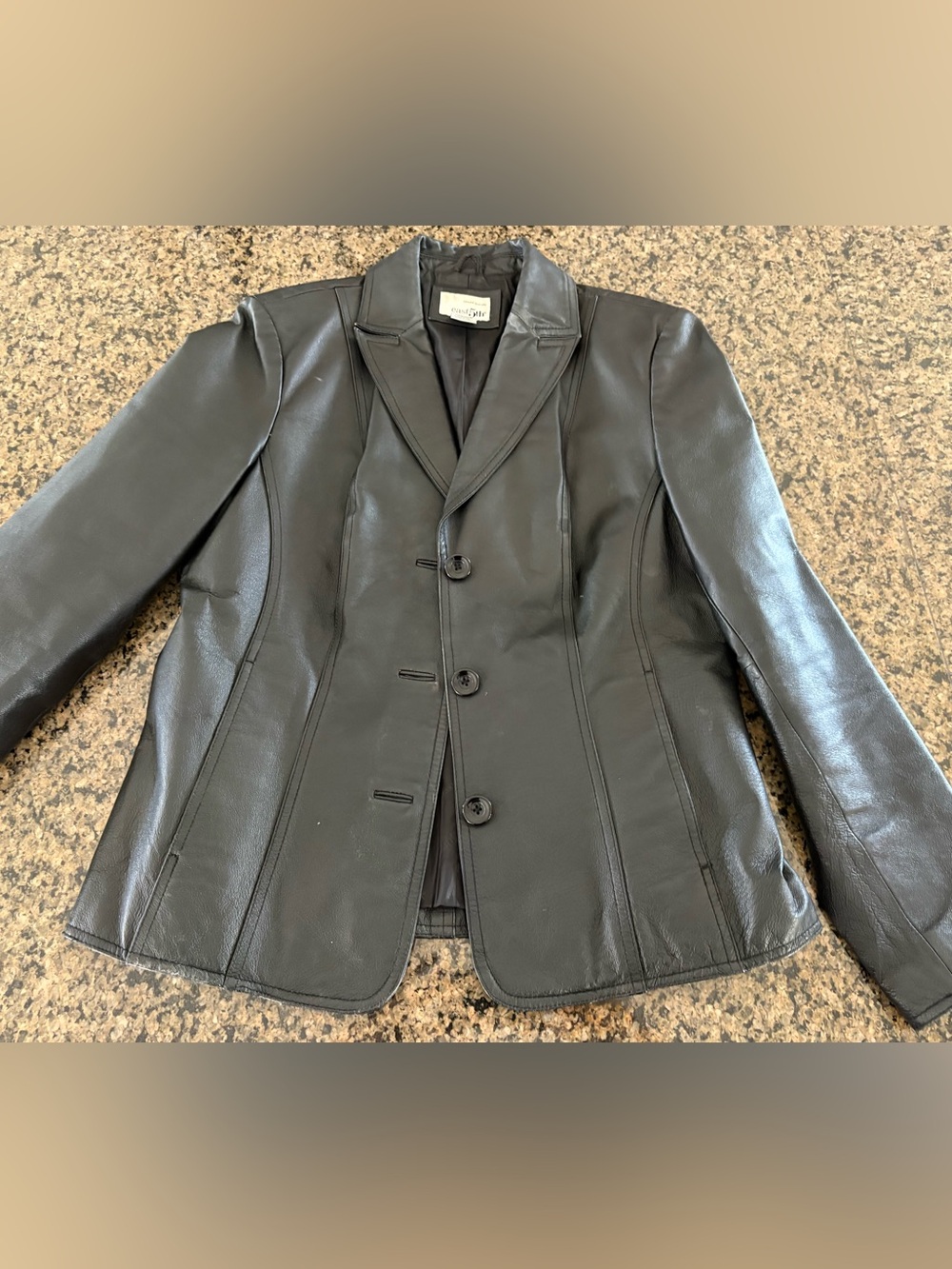 east 5th Women’s Black Genuine Leather Blazer Button Front Collared Lined M